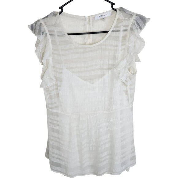 FRAME Off White Sheer Striped Ruffle Sleeve Blouse Size XS - Picture 1 of 12